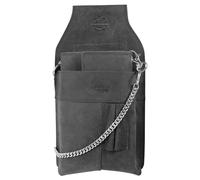 LEONARDO VERRELLI Portafoglio da cameriere in pelle con grande scomparto portamonete da donna con o senza fondina e catena, Nero , 28x14, Classico