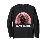 Leonberger Dog Easter Bunny Eggs Hunting Boho Rainbow Maglia a Manica
