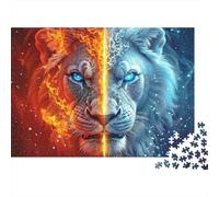 Leone a Doppio Volto Fuoco e Ghiaccio Puzzle 1000 Pezzi per Adulti 52x38cm/1000pcs