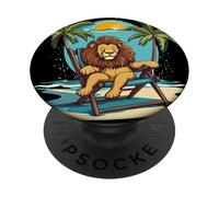 Leone addormentato sulla sedia per gli amanti della spiaggia e delle palme PopSockets PopGrip Adesivo