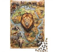 Leone Africano Mappa Puzzle 1000 Pezzi Carta per Adulti Animali Selvatici Geografia Gioco di Puzzle 1000 Pezzi Relax Regalo Decorazione 52x38cm/1000pcs