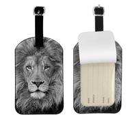 Leone bianco e nero,Etichette per bagagli in pelle PU, etichette per bagagli resistenti da viaggio, 2 pezzi