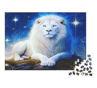 Leone bianco notte stellata Puzzle 1000 Pezzi Leone sotto cielo stellato Idea Regalo Gioco Divertente per Famiglie