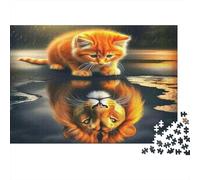 Leone - Carta resistente - Gattino arancione che si riflette come leone nell’acqua - Puzzle - Stimolante per la mente - Antistress - 70x50cm/1000 pezzi