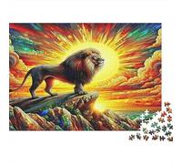 Leone - Carta resistente - Leone sulla roccia con sole al tramonto - Puzzle - Antistress - Arredamento casa - 52x38cm/1000 pezzi