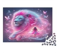 Leone - Cartone rigido - Leone rosa con ragazza nella nebbia rosa - Puzzle classico - Passatempo interattivo - 70x50cm/1000 pezzi