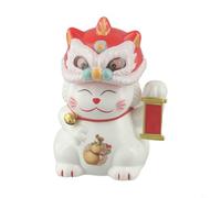Leone che annuisce danzando ornamento a forma di gatto fortunato, realizzato in plastica, a energia solare, colore: bianco