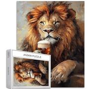 Leone che beve birra 1000 pezzi puzzle per adulti pittura a olio stile arte puzzle impegnativo giochi di attività familiari colorato fai da te puzzle per la decorazione della casa regali 50 x 68 cm