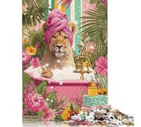 Leone che Fa il Bagno Puzzle in Legno 500 Pezzi Adulto Per Gioco Familiare Gioco EduGattoion Decorazione Interna Unica Regalo Per Amore E Amico Stress Relief 500pcs (52x38cm)