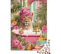 Leone che Fa il Bagno Puzzle in Legno Per Adulti Puzzle 1000 Pezzi Gioco EduGattoion Regalo Per Amore E Amico Decorazione Interna Unica Per Gioco Familiare Stress Relief 1000pcs (75x50cm)