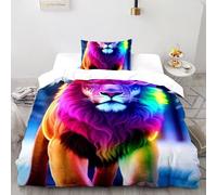 Leone colorato Set Di Biancheria Da Letto Artee Copripiumino 2 Pezzi Comfort Bassa Allergia Per Coppia Adulti Doppia Con 2 Federe Single（135x200cm）