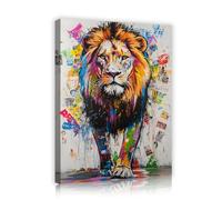 Leone colorato Street Art tela Decorazione della parete Stampe su tela della fauna selvatica Poster Opera d'arte per soggiorno Camera da letto Ufficio Sala da pranzo Murale 50x70cm Innerframe