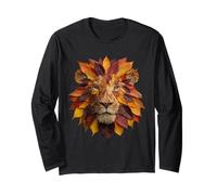 Leone con Foglie Autunnali Artistico Autunno Animale Art Estetica Maglia a Manica