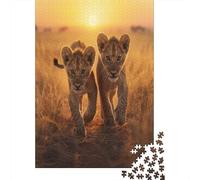 Leone Cub Walking on Grassland at Solerise -Fauna selvatica Puzzle 1000Pcs Decorazione Per La Casa. Rilassamento E Intelligence Per Adulti E Bambini Da 14 Anni 38x26cm/1000pcs