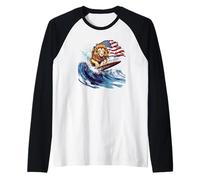 Leone da surf con stelle e strisce Power per surfista Maglia con Maniche Raglan