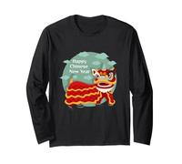 Leone Dance Head - Happy Chinese New Year - Red Fire Goat Maglia a Manica