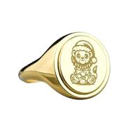 Leone dei cartoni animati in argento sterling 925 | Anello placcato in oro | Anelli con sigillo ovali 15x13 mm | Misura della fascia US 5-12,5 Avelaibal | LKDR_0485