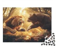 Leone della foresta contro orso Puzzle 1000 Pezzi Carta per Adulti Raggi di sole nel bosco Gioco di Puzzle 1000 Pezzi Relax Decorazione Regalo 70x50cm/1000pcs