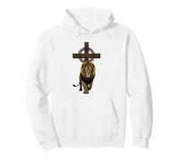 Leone di Giuda Cristiano Croce Corona E Spine Fede Felpa con Cappuccio