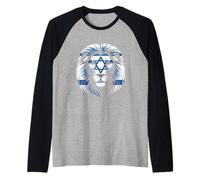 Leone di Giuda Orgoglio ebraico Bandiera Israele Forza Unità Maglia con Maniche Raglan