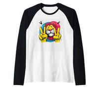 Leone Doppia Pace Retro Pop Personaggio Grafico Gesto Maglia con Maniche Raglan