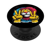 Leone Doppia Pace Retro Pop Personaggio Grafico Gesto PopSockets PopGrip Adesivo