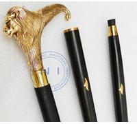 Leone d'ottone manico dorato stile vintage bastone da passeggio canna di...