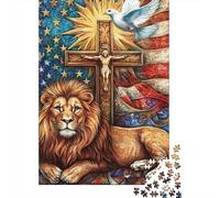 Leone e Croce Dipinto Puzzle 1000 Pezzi Carta per Adulti Simbolo di Pace Arte Gioco di Puzzle 1000 Pezzi Relax Regalo Casa 70x50cm/1000pcs