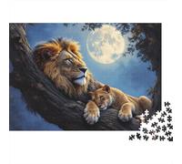 Leone e cucciolo al chiaro di luna Puzzle 1000 pezzi regalo per adulti Leoni al chiaro di luna che riposano pacificamente su un ramo Premium robusto alta qualità stimolante antistress 38x26cm/1000pz