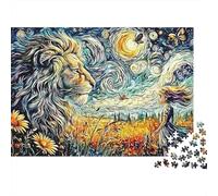 Leone e Ragazza Puzzle 1000 Pezzi Serata Gioco Adulti Leone Ragazza Stile Notte Stellata Premium Spesse Resistenti Vivaci Stimolanti Difficile Antistress 70x50cm/1000pz