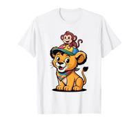 Leone e Scimmia Amici - Design Cartoon Animali della Giungla Maglietta