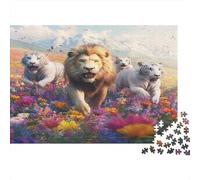Leone e tigri bianche in un campo di fiori Puzzle 1000 Pezzi per Adulti Puzzle di Carta Gioco per Famiglia Attività Rilassante Decorazione Casa Regalo 70x50cm 1000pcs