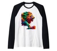 Leone feroce colorato: Acquerello Astratto Leo Spirit Animal Maglia con Maniche Raglan