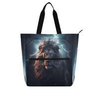 Leone fulmine grigio carino libro tote bag per bambini studenti adulti leggero scuola borsa a tracolla con tasche con cerniera per scuola e tempo di gioco arcobaleno