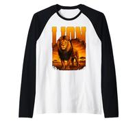 Leone Grande Gatto re della Savana Enorme predatore Gatti Caccia Maglia con Maniche Raglan