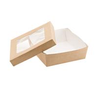 Leone - H0717 - Scatola da asporto - con finestra trasparente - 14 x 14 x 5 cm - carta kraft-PE - avana - Leone - conf. 25 pezzi - 101414 - Conf. da 1 Pz. - H0717