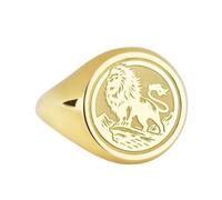 Leone in argento sterling 925 | Anello placcato in oro | Anelli con sigillo rotondi 14x14 mm | Misura della fascia US 5-12,5 Avelaibal | LKDR_0003