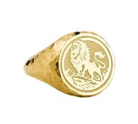 Leone in argento sterling 925 | Anello placcato in oro | Anelli con sigillo rotondi 14x14 mm | Misura della fascia US 5-12,5 Avelaibal | LKDR_0194