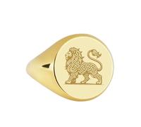 Leone in argento sterling 925 | Anello placcato in oro | Anelli con sigillo rotondi 14x14 mm | Misura della fascia US 5-12,5 Avelaibal | LKDR_0071