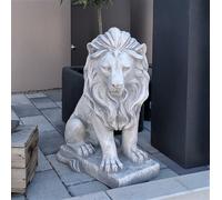 Leone King su pianale statua in pietra H.62 cm 63 kg cemento bianco antigelo