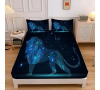 Leone Lenzuolo Coprimaterasso Con Angoli, Sogna Il Cielo Stellato Lenzuola Sotto Con Angoli Profondità 30cm, Microfibra Morbido E 2 Federe 135x190x30cm, Blu