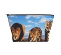 Leone, leopardo e tigre combattono per il cibo stampato, Borsa da toilette Borsa per trucco Borsa per cosmetici Borsa da toilette da viaggio portatile