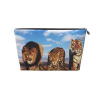 Leone, leopardo e tigre combattono per il cibo stampato, Borsa da toilette Borsa per trucco Borsa per cosmetici Borsa da toilette da viaggio portatile