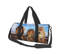 Leone, leopardo e tigre combattono per il cibo stampato, Borsone da viaggio di grande capacità Borsa rotonda Borsa da viaggio sportiva Borsa da viaggio Borsa da fitness
