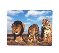 Leone, leopardo e tigre lottano per il cibo (stampato), Tappetino in gomma per coperchio superiore del microonde, 46 x 36 cm, resistente al calore, protezione per piano cucina.