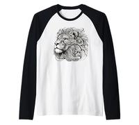 Leone Maestoso Mandala Arte Spirituale Testa Leone Leone Maglia con Maniche Raglan