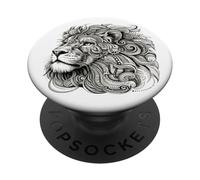 Leone Maestoso Mandala Arte Spirituale Testa Leone Leone PopSockets PopGrip Adesivo