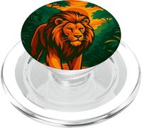 Leone maestoso nella giungla al tramonto, arte della fauna selvatica PopSockets PopGrip per MagSafe