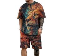 Leone, maglietta estiva da uomo e pantaloncini, set da 2 pezzi, tuta da allenamento per il tempo libero, per uomo, a maniche corte, set da 2 pezzi, Colore 3, M