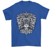 Leone Mandala Arte Uomo T-Shirt 100% Cotone